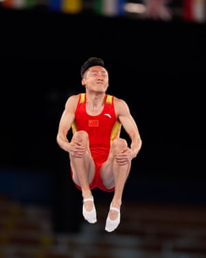 Dong Dong of China competes in the men’s trampoline final at the Tokyo Olympic Games.