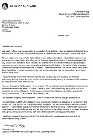 Charlotte Hogg’s resignation letter
