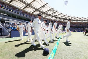 England players take to the field.