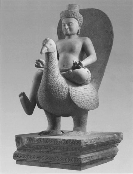Skanda on a Peacock, a 10th century Cambodian statue