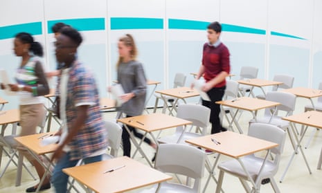 blurred teenagers leaving a classroom
