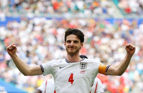 England's Declan Rice celebrates scoring their first goal.