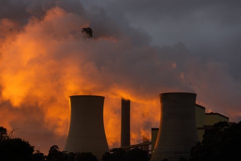 Loy Yang power plants as the sun rises in Traralgon, Australia