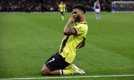 Back in the game: Burnley's Lyle Foster celebrates scoring his side's second goal.