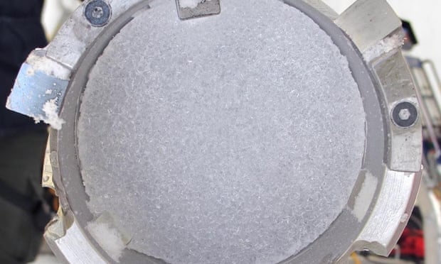 The ice core, extracted from a glacier in the Swiss-Italian Alps.