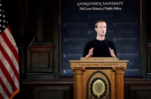 Facebook CEO Mark Zuckerberg addresses Georgetown University’s Institute of Politics and Public Service.