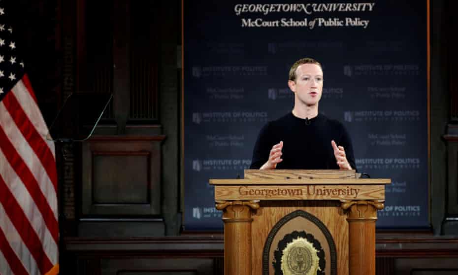 ‘In a speech at Georgetown University, Zuckerberg presented a defense of Facebook that relied on defining the social media platform as a tool that gives people a voice.’
