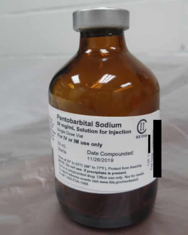 This photo provided by the US Department of Justice shows a vial of pentobarbital used in the executions of two inmates in July 2020.