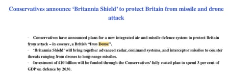 Badenoch claims of Tory air defence plan we havent called it Iron Dome – despite phrase in press release – UK politics live Badenoch claims of Tory air defence plan we havent called it Iron Dome – despite phrase in press release – UK politics live