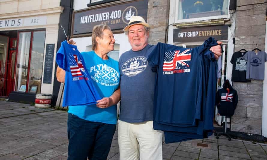 Karen Murphy and Bill Scoles work in the Mayflower 400 giftshop.