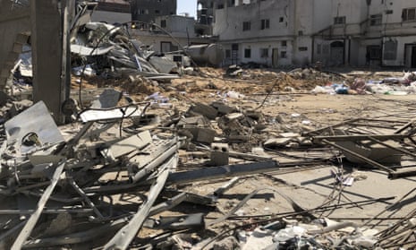 A view of destruction following an Israeli attack on the courtyard of Kamal Adwan hospital and its surrounding buildings in Beit Lahiya, northern Gaza.