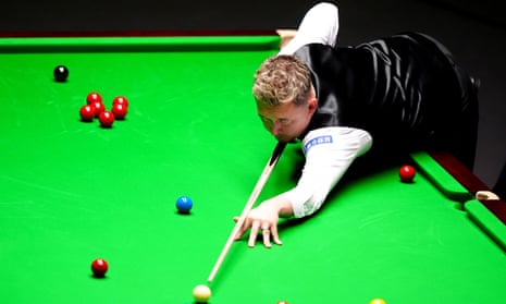 Kyren Wilson in action against David Gilbert on day fourteen at the Crucible.