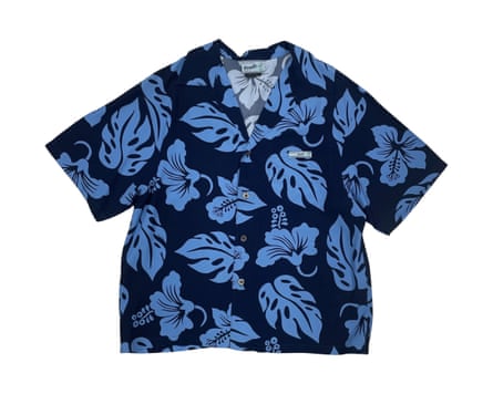 Prada Hibiscus Print Hawaii blue short sleeve Bowling Shirt