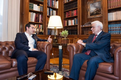 Greece’s Prime Minister Alexis Tsipras meets with the President of The Hellenic Republic Prokopis Pavlopoulos .