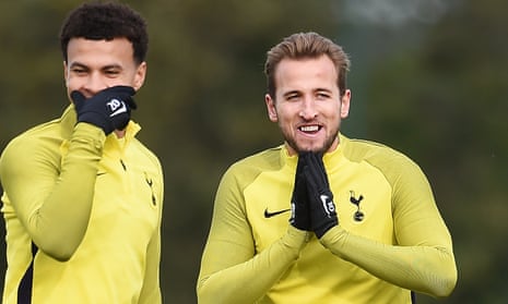 Harry Kane pictured with Dele Alli during a Tottenham training session on Tuesday.
