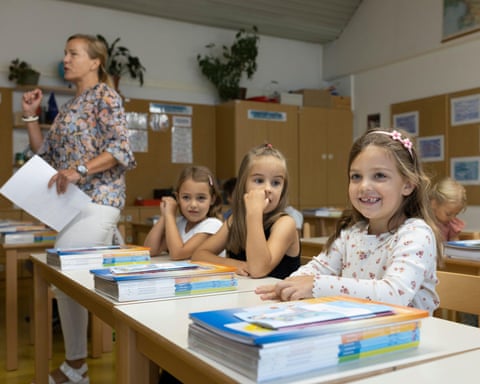 Children in class on the first day in primary school in Ljubljana, Slovenia.