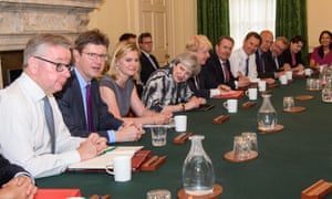 Theresa May chairing the first meeting of her new cabinet this afternoon.