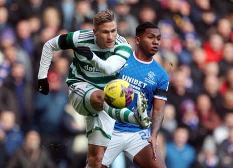 Celtic’s Carl Starfelt and the hosts’ Alfredo Morelos.