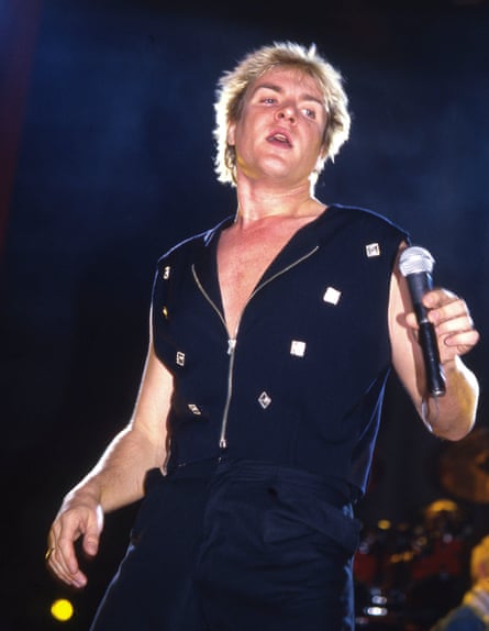 Simon Le Bon with Duran Duran at Wembley Stadium, London, in 1983.
