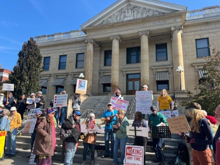 Nearly 100 people gathered outside the Greene county courthouse on 18 October 2025 as part of ‘No Kings’ protests.