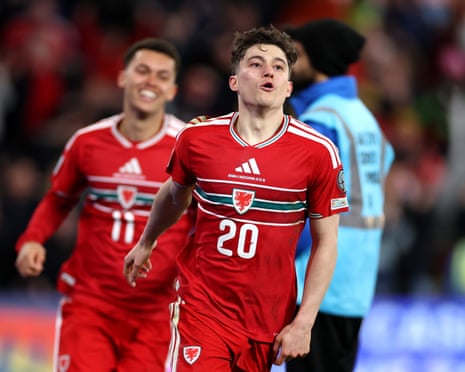Daniel James celebrates scoring Wales' first goal against Bosnia and Herzegovina in Cardiff