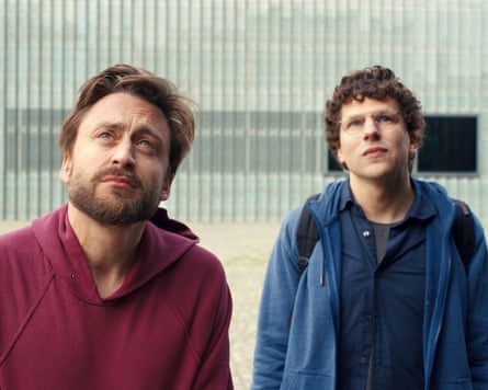 Kieran Culkin and Jesse Eisenberg in A Real Pain.