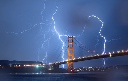 Lightning over Golden Gate Bridge in San Francisco