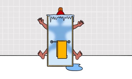Illustration of man behind frozen shower door