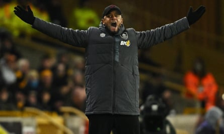 Vincent Kompany reacts during the Premier League match between Wolves and Burnley at Molineux Stadium