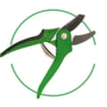 Secateurs cut-out inside green-rimmed circle