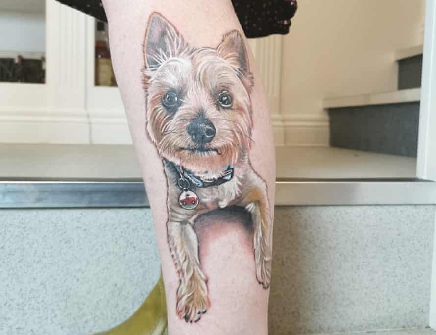 Lindsey Manton’s tattoo of her yorkshire terrier, Kimi.