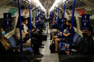 Commuters ride the Northern Line on 24 September, 2020 in London, England. The highest single-day total of lab-confirmed coronavirus cases in the UK was recorded on Thursday, with 6,634 positive tests.