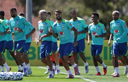 Lucas Paquetá (centre) training with Brazil this week ahead their World Cup qualifiers.