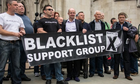 Workers from the Blacklist Support Group protest outside the Royal Courts of Justice in 2014