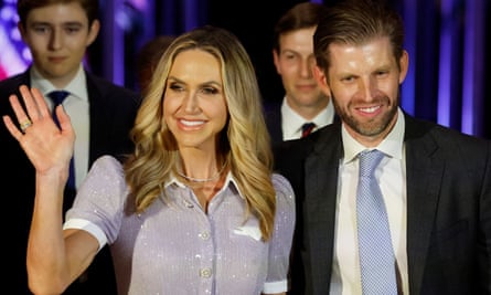 Lara and Eric Trump at former president Donald Trump’s campaign launch at Mar-a-Lago. Australian mining billionaire Gina Rinehart was seen in the background of a photo he posted to Instagram
