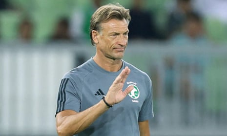 Hervé Renard greets supporters on Tuesday before his final game as Saudi Arabia’s coach, a defeat by Bolivia in Jeddah.