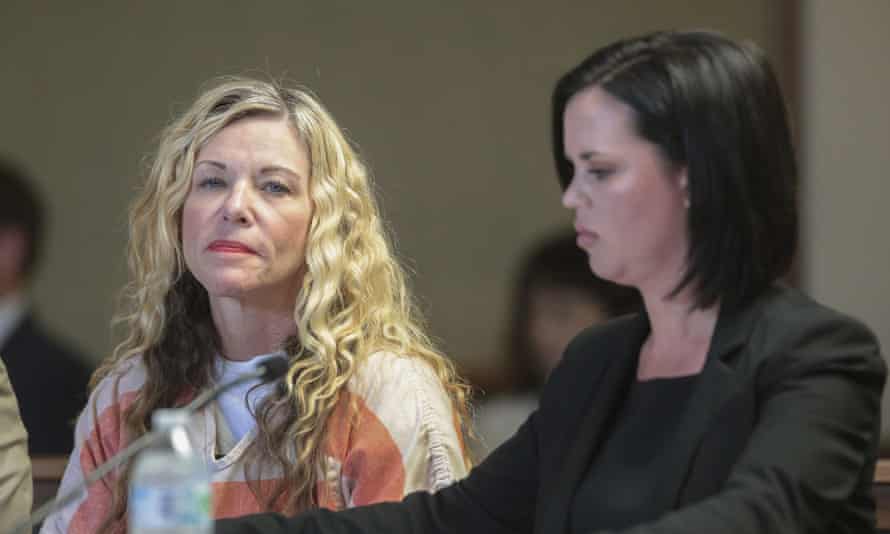 Lori Vallow Daybell glances at the camera during her hearing, with her defense attorney, Edwina Elcox, right, in Rexburg, Idaho.