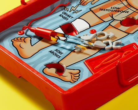 Closeup of the lower half of the Operation-style game