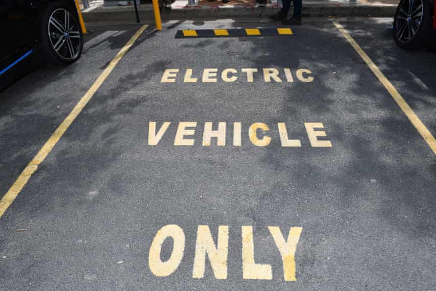 An empty car space reserved for electric vehicles