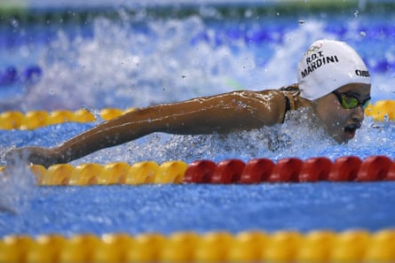 Refugee Olympic Team’s Yusra Mardini takes part in the Women’s 100m Butterfly heat.
