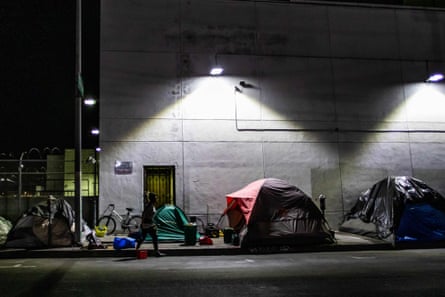 Skid Row tents in 2020 in the dark