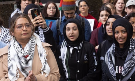 Greens senator Mehreen Faruqi joins Sydney University students at a demonstration in support of Palestine and Gaza in Sydney last week.