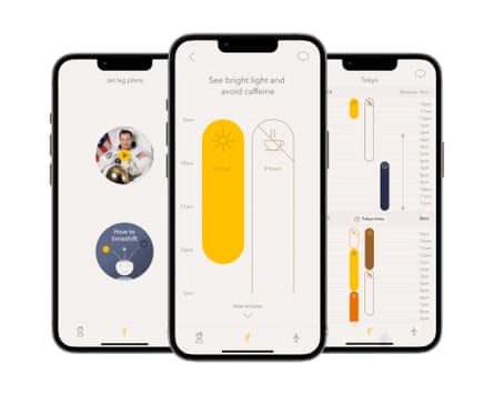 Three phone screens showing different features of the Timeshifter app