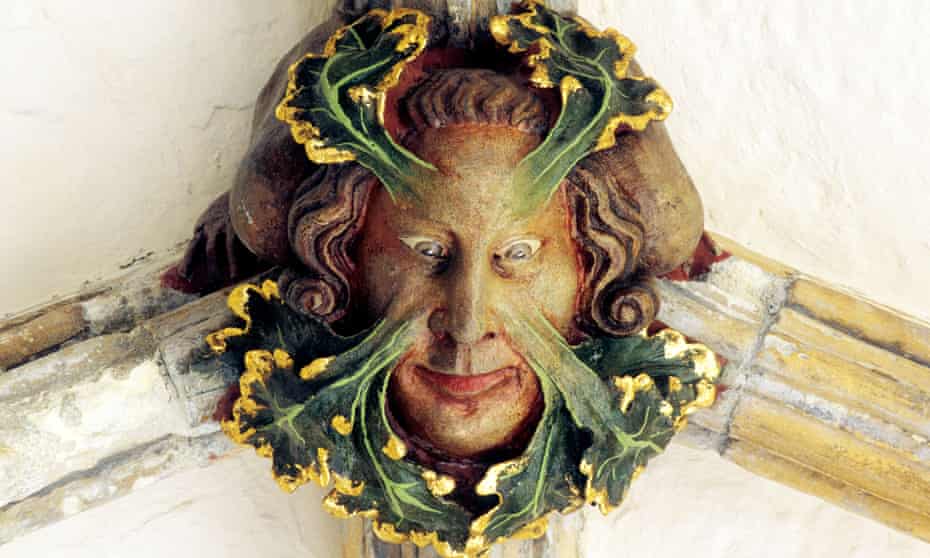 The Green Man who lives in the roof of Norwich Cathedral’s cloisters