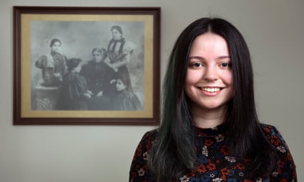 Laura House at home in Gloucestershire with a photograph of her Spanish ancestors.