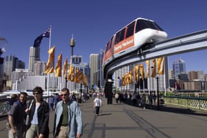 Sydney’s Darling Harbour and the since-removed monorail, five days before the opening of the Olympics.