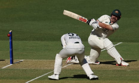 Travis Head hits out against Pakistan at Optus Stadium.