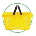 Shpping basket cut-out inside green-rimmed circle
