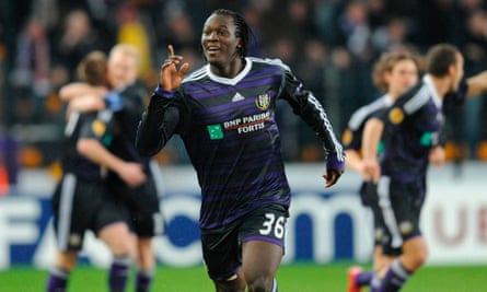 Romelu Lukaku celebrates after scoring for Anderlecht against Athletic Bilbao in a Europa League game in February 2010.