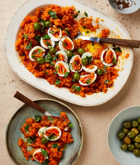 Yotam Ottolenghi's houria with eggs and coriander salsa.